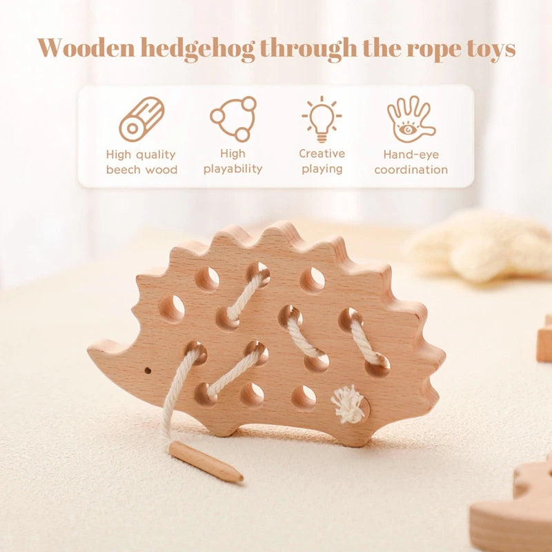 Wooden Hedgehog Montessori Threading Board